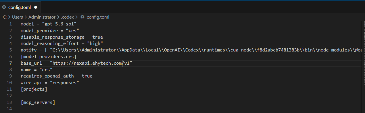 编辑 Codex config.toml